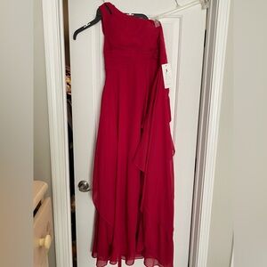 Red One-Shoulder Maxi Dress with Draped Chiffon Skirt